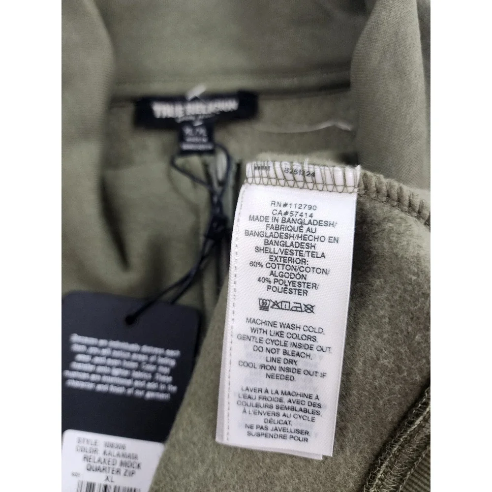 True Religion sweatshirt adult Extra Large XL zip green 108306 relaxed $129 mens
